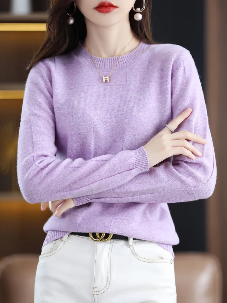 2024 Spring Autumn Women Sweater 100% Merino Wool  High Quality Soft Warm O-Neck  Pullover Female Casual Knitted Jumper Tops