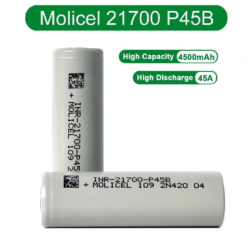 1-6pcs Original 3.6V Molicel 21700 P45B INR21700-P45B 4500mAh Max 45A Discharge Battery Support -40℃ Low Temperature Discharge