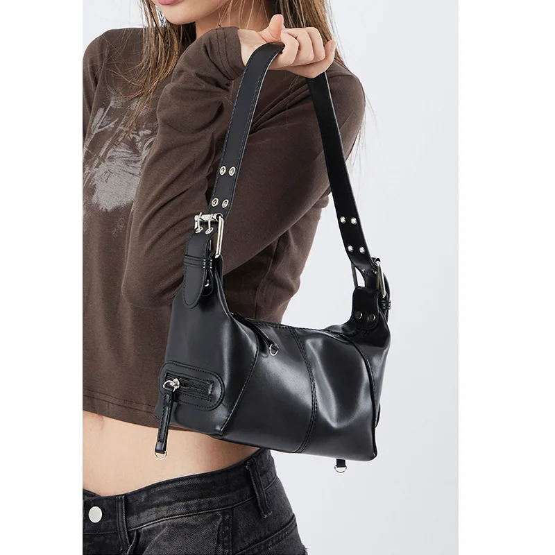 

Street Trend Girl Niche Design Leather Zipper Single Shoulder Hand-held Underarm Bag Retro European and American 2025 New Bag