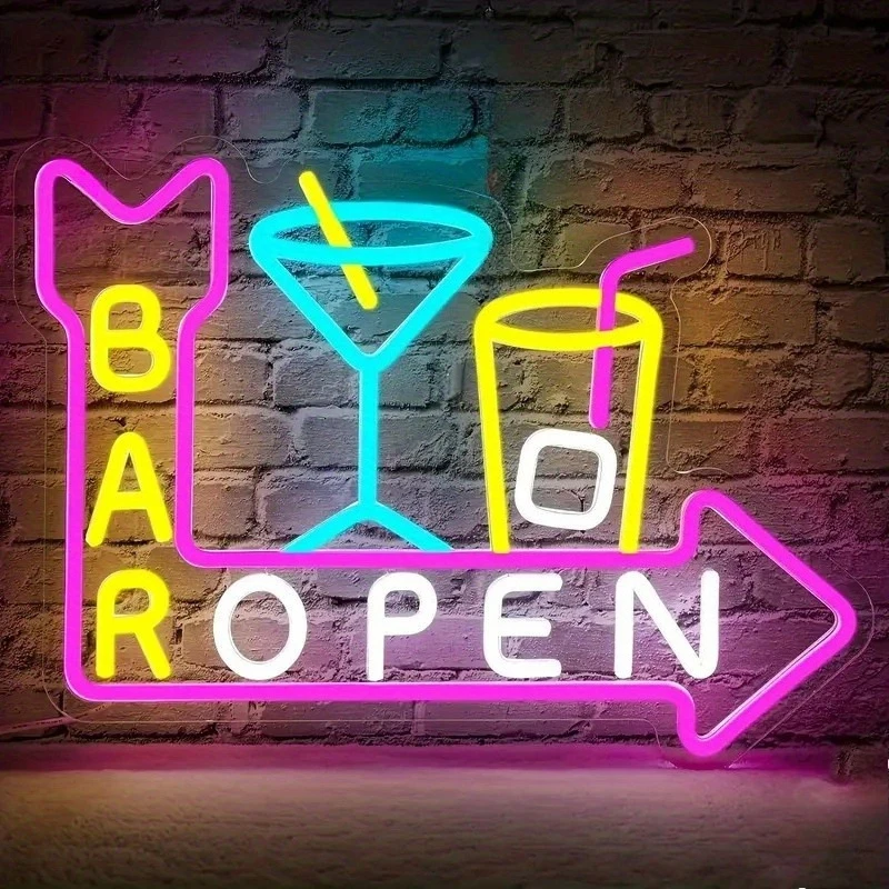 

Bar Open Neon Sign Cocktail Motif Neon Light Martini Glasses for Bar Man Cave Dining Areas Party Modern Wall Decor USB Powered