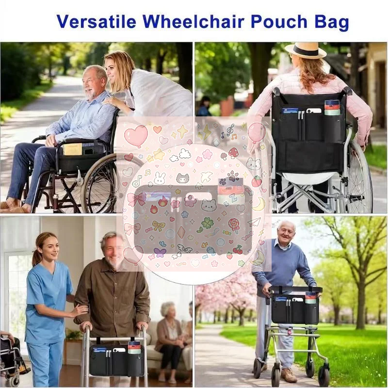 1Pcs Travel Pouch Wheelchair Side Bag With Cup Holder Wheel Chair Bag For Seniors Outdoor Electric Wheel Chair Drink Phone