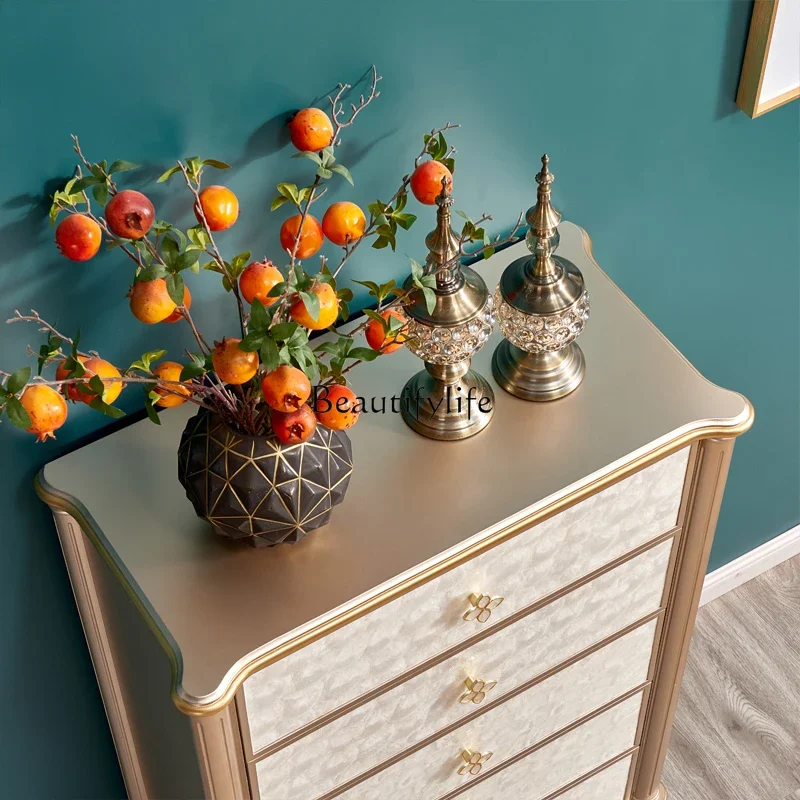 LXAmerican light luxury solid wood chest of drawers, champagne shell storage chest of drawersSSS