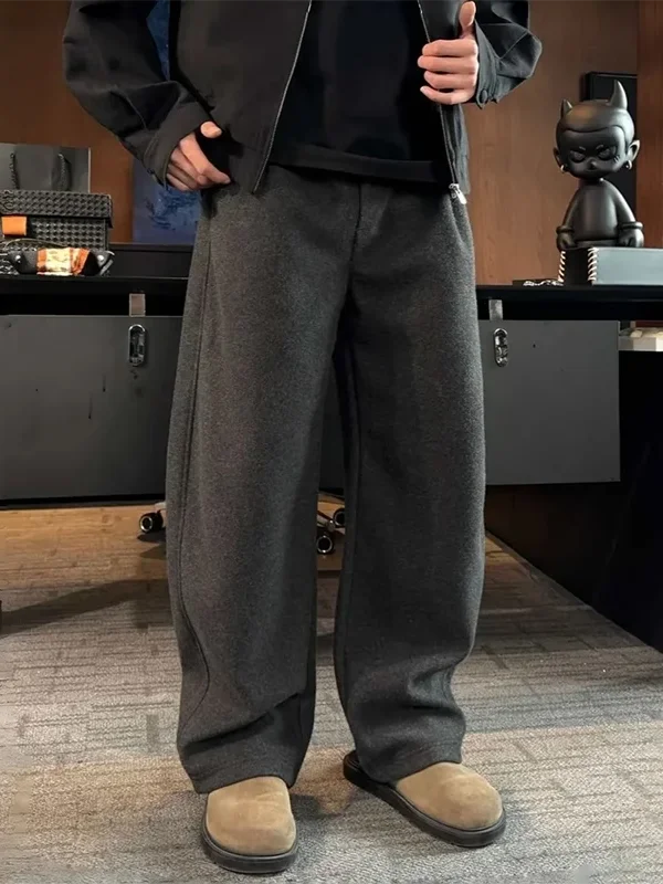 

Winter New Sle Warm Woolen Casual Knife-ape Pants Loose Versatile Luxury Men's Clothing Frayed mat Straight Leg Tr...