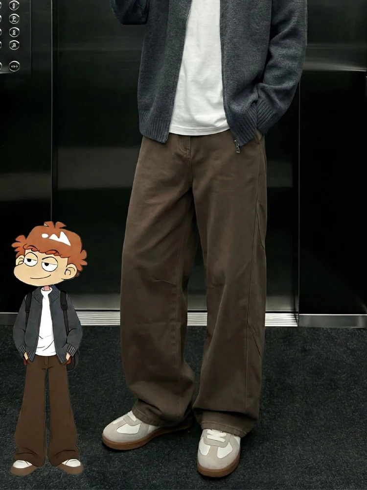 

Choco Brown Merlot Brown Men's Jeans American Sle Spring Faion Slimming Bootcut Pants mid Waist Zipper Casual Loose Fit