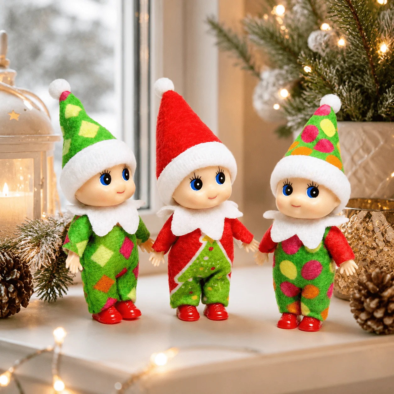 3pcs Christmas Elf Figurine Set, Cute Holiday Tabletop Ornaments for Home Party Decor