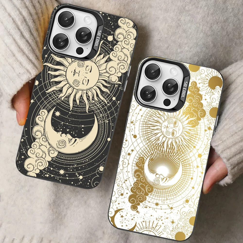 Funny Sun Moon Face Phone Case For IPhone 16 15 14 13 12 11 Pro Max X XR XSMAX 8 7 Plus Matte Shockproof Back Cover