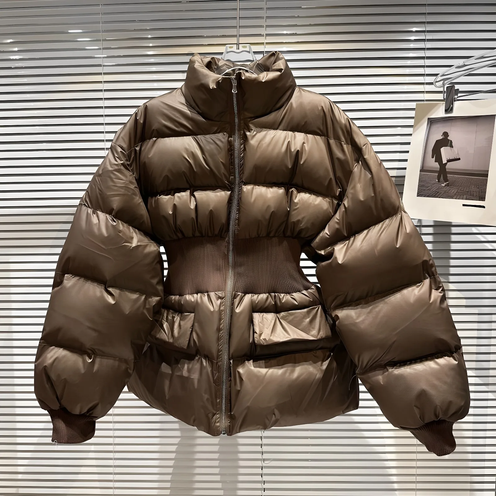 Stand-up Collar Threaded Waist-cinching Double Pocket Women's Cotton-padded Clothes Winter New Solid Color Warm Jacket Ladies