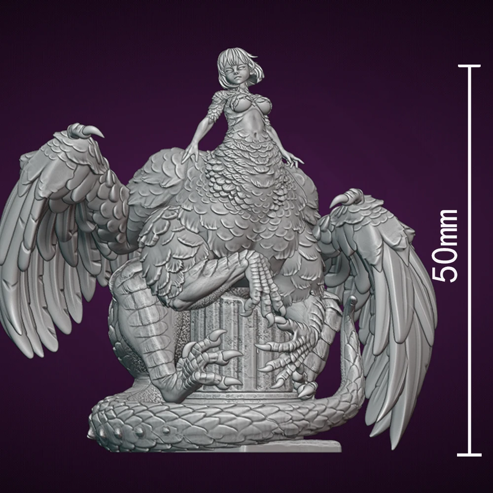 50mm Sexy Birdy Girl Resin Figurine Toy Unpainted GK Doll Unassembled 3D Print  Miniature Reduction Statue view 2