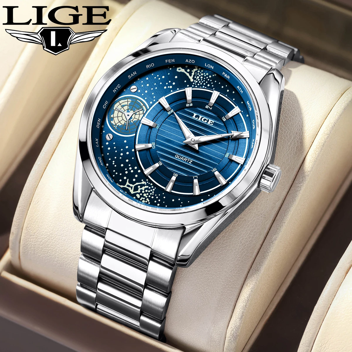 

LIGE Original Design Man Watch Fashion Luxury Business Simple Stainless Steel Luminous Waterproof Compass Quartz Watches for Men