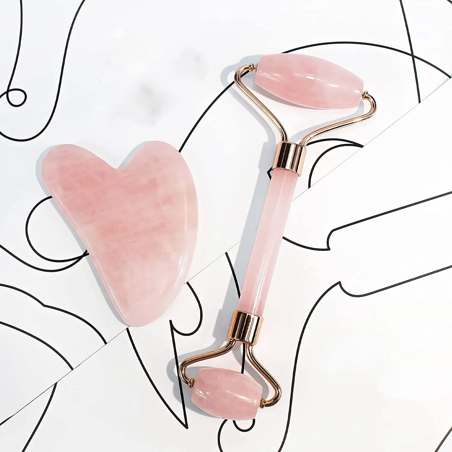 Gua sha-フェイシャルストーンマッサージャー,フェイスローラー,スクレーパー,2個