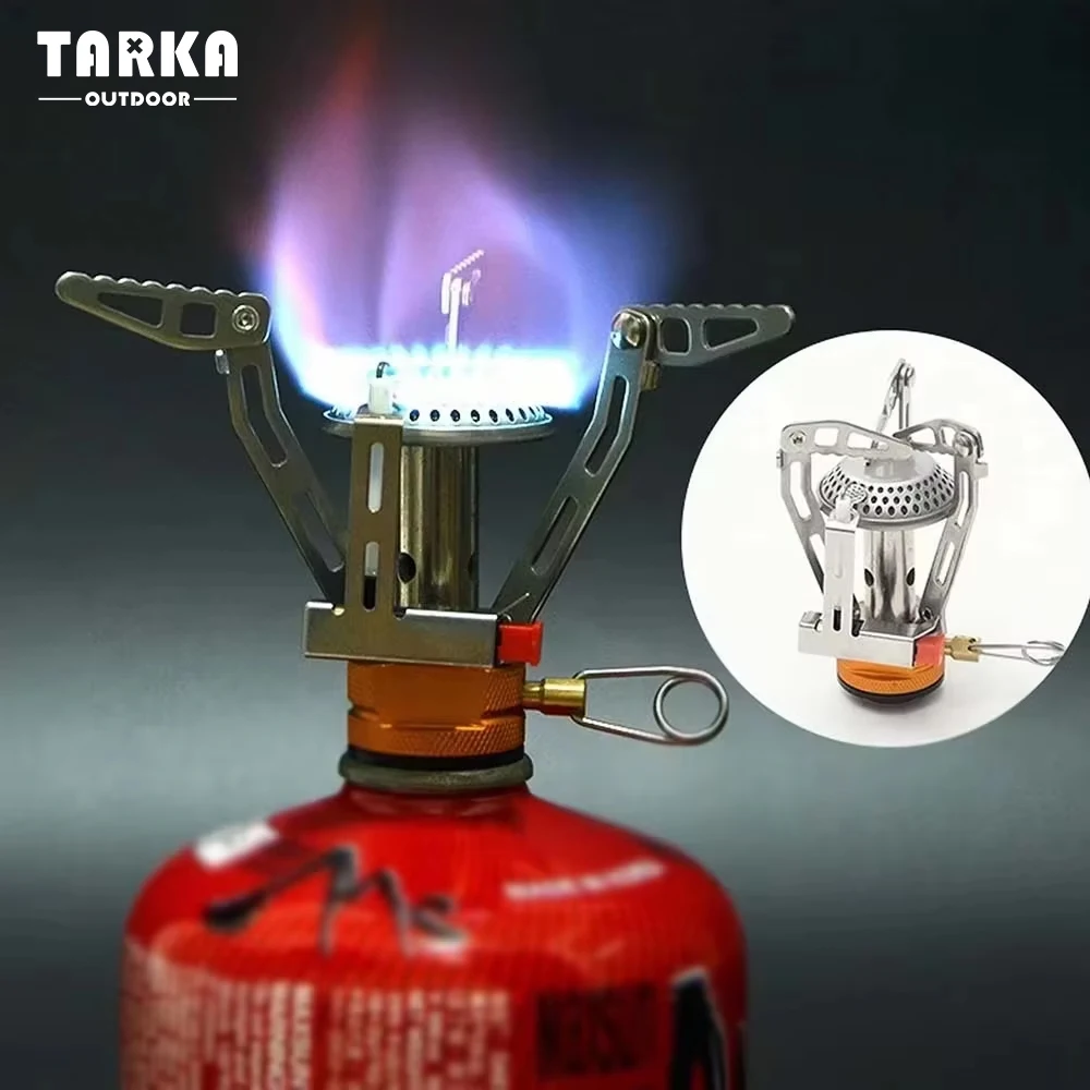 TARKA Mini-Gasbrenner, Herdkopf, Camping, ultraleicht, Rucksackreisen, kleine Größe, starke Feuerwehr, faltbarer Brenner für den Außenbereich, Picknick