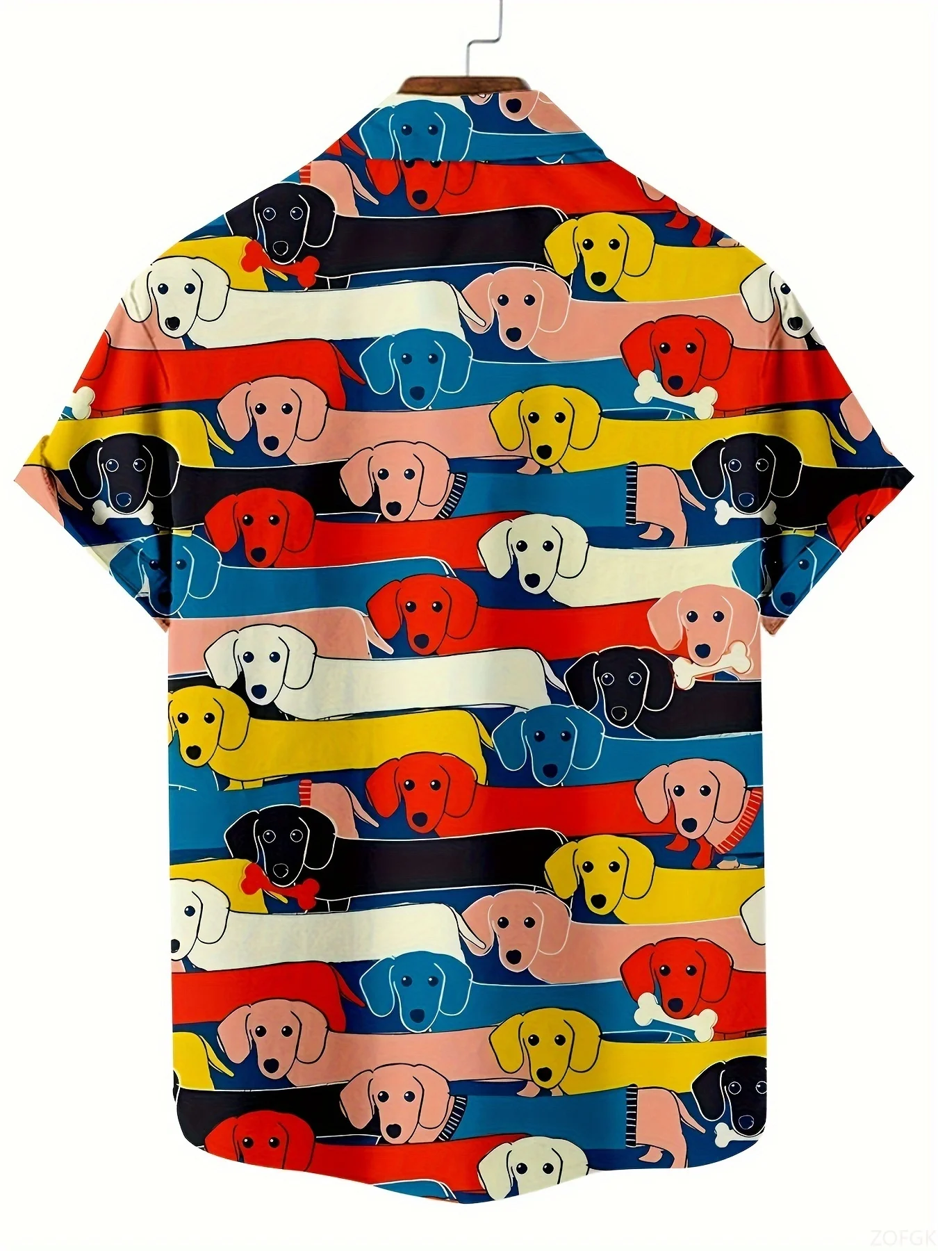 قميص صيفي للرجال بنمط كلب كرتوني بأكمام قصيرة وطية صدر مطبوعة ثلاثية الأبعاد لقضاء العطلات الصيفية في هاواي #2