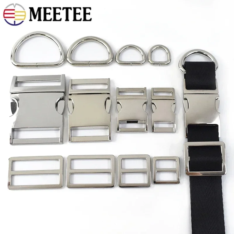 2/5Sets 15-38mm Metal Release Buckles Bag Strap Tri Glide Rings Adjust Clasp Webbing D Ring Connect Hook DIY Hardware Accessorie