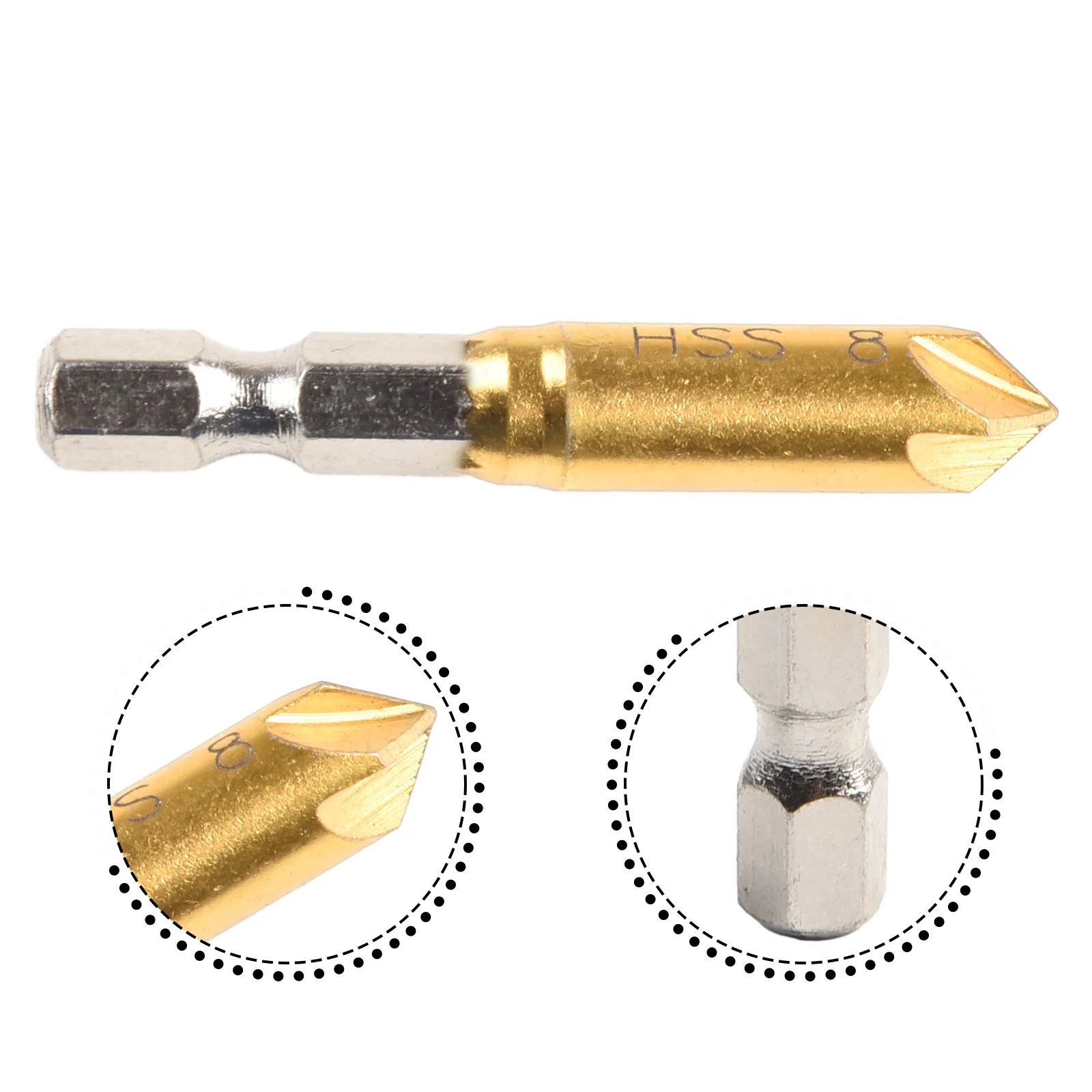 New Drill Bit Tool 5 Flute 6 Sizes 90 Degree Application Chamfer Debur Cut Quickly For Sinking 90 Degree Holes Gold