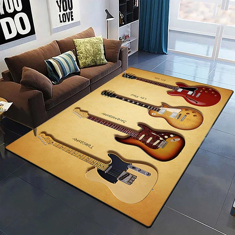 Vintage Music Guitar Melody 3D Printed Carpets for Living Room Non-Slip Area Rug Bedroom Bedside Home Decor Washable Floor Mat