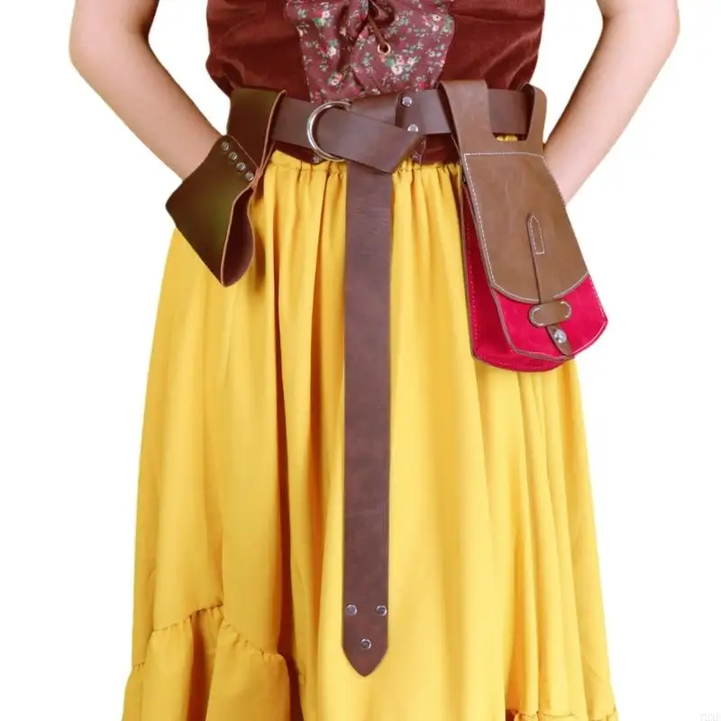 

72XE Historical PU Leather Belt Set Cosplay Waist Pack For Costume Reenactments And Themed Gatherings