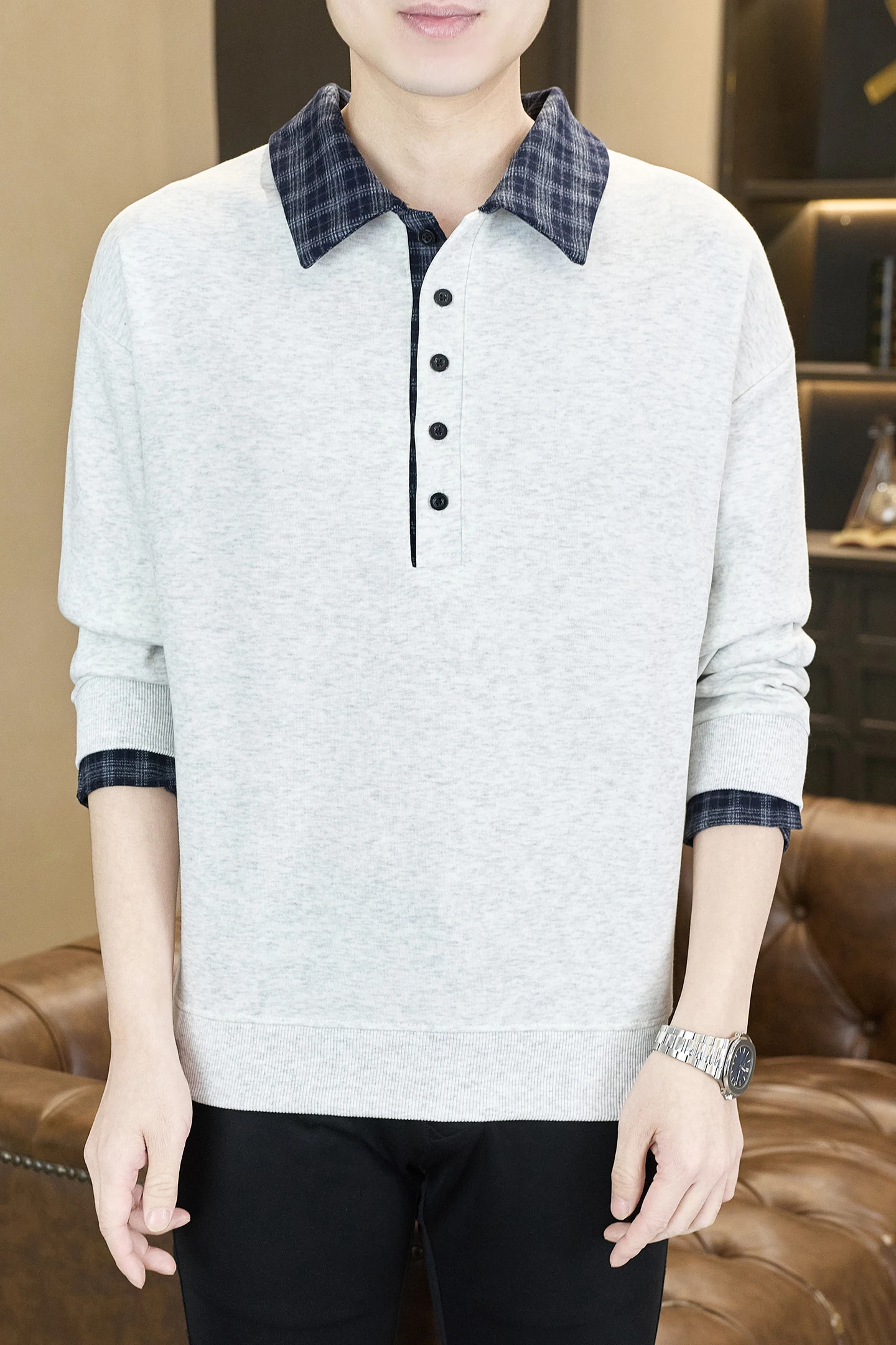 2026 New Style Shirt Collar Hoodie Men's Casual Multi-Purpose Base Polo Shirt Hoodie.