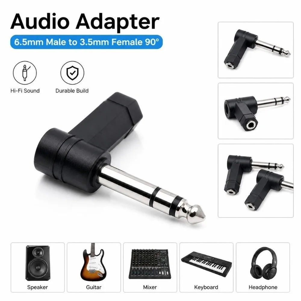 Zinc Alloy Audio Adapter Right Angle Male To Female Audio Converter Space Saving Stereo Dual Channel Plug Converter