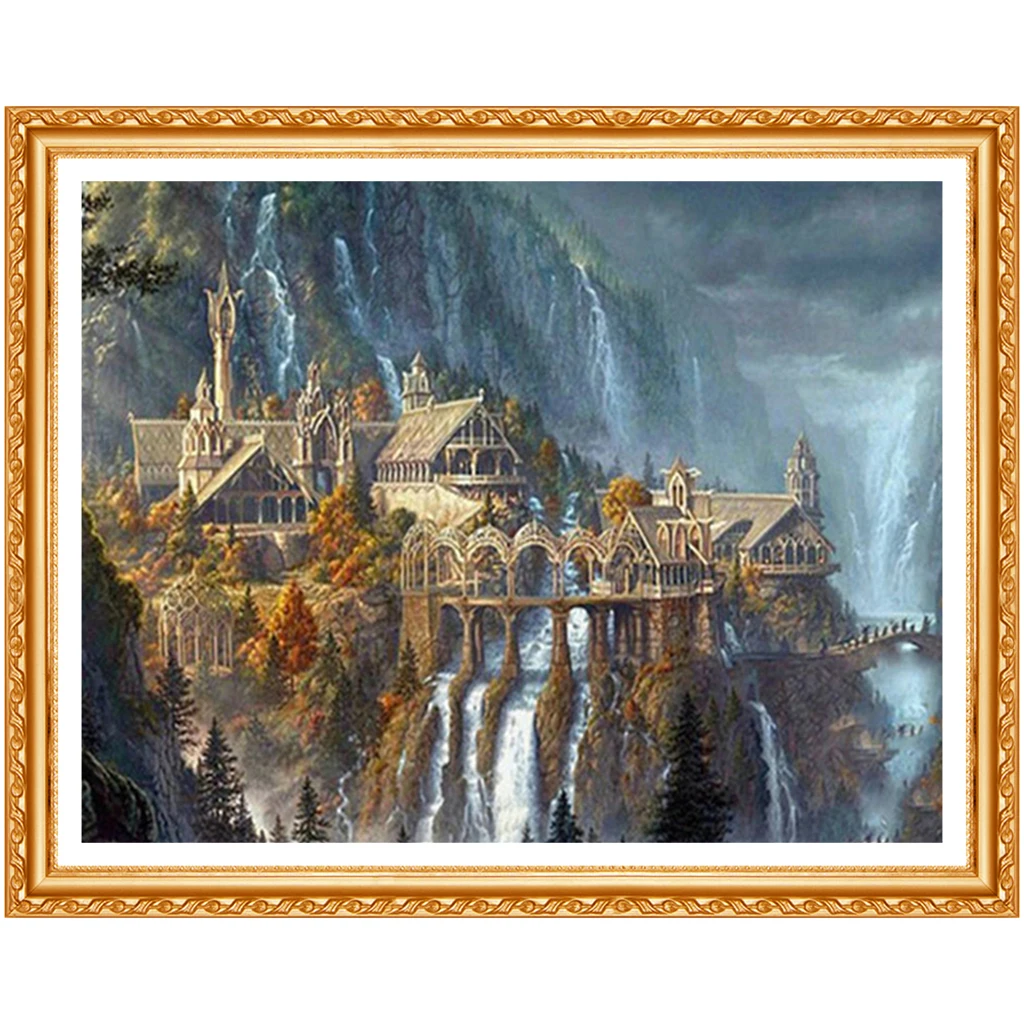 5d diy Diamond Painting Nature waterfall cross stitch kits Diamond  full diamond Embroidery Fantasy Castle Pattern decor