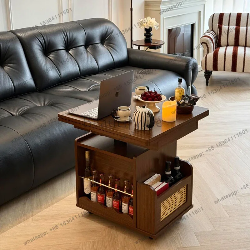 yj58 Mobile folding coffee table solid wood cart small apartment lifting folding coffee table living room multi-function