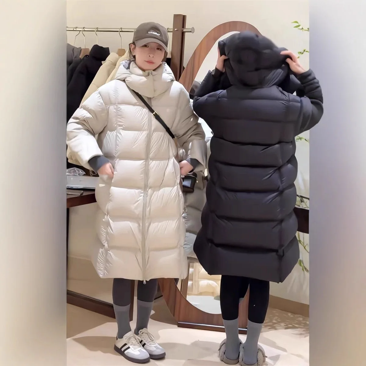 Long down jacket for women 2025 new winter loose and slimming  thick white duck down jacke