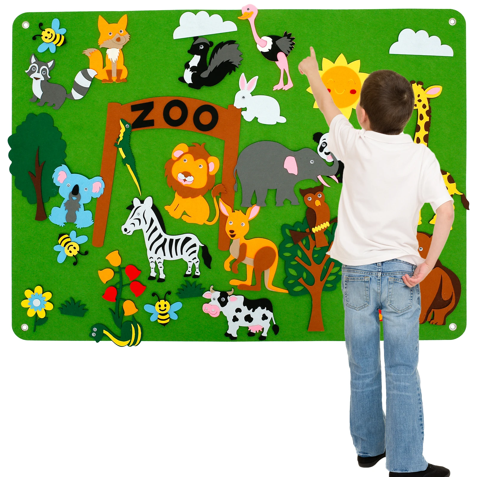 3.5Ft Farm/Zoo Animals Felt-Board Story Set Children's Early Learning Interactive Play Felt Board Educational Hanging Toys Gift