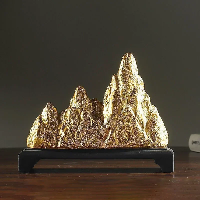 Modern Feng shui Golden Rockery Ornaments Office Desktop Plants Fortune Sculpture Art Crafts Decoration Home room Accessories