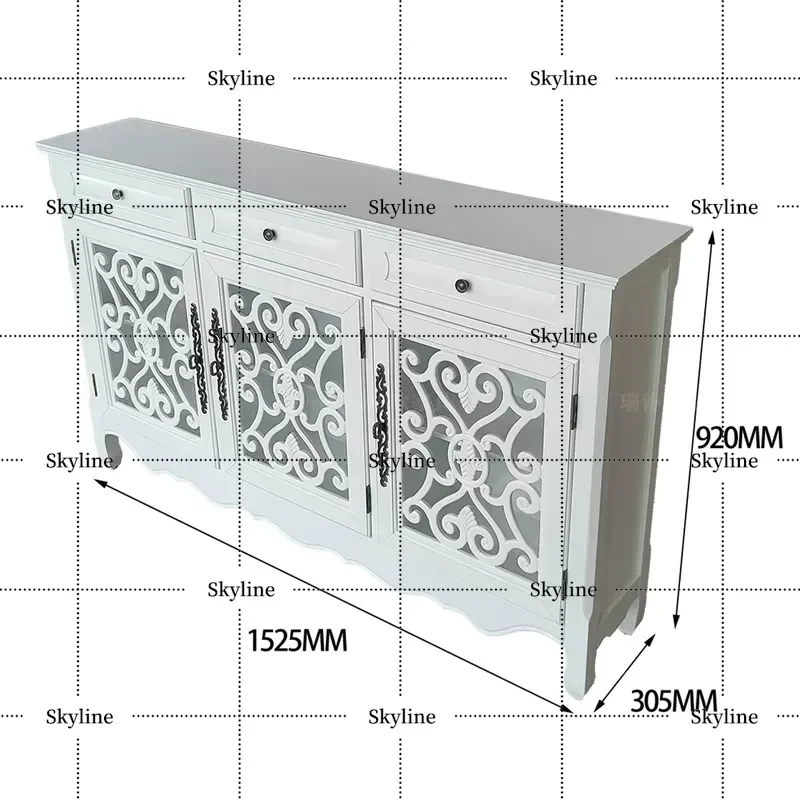 American Country White Porch Cabinet, Mediterranean Style Solid Wood Storage Sideboard for Living Room