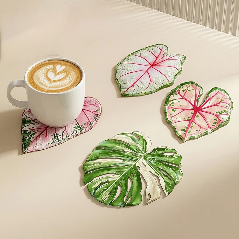 Ins Tropical Plant Acrylic Coasters Heat Resistant Anti-Scratch Drink Coasters Waterproof Easy Clean Cup Mats for Coffee Mugs