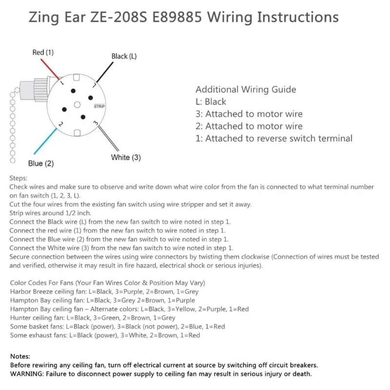 Zings – interrupteurs ventilateur plafond, 3 vitesses, 4 fils, ZE-208s, interrupteurs à chaîne traction pour d'oreille,