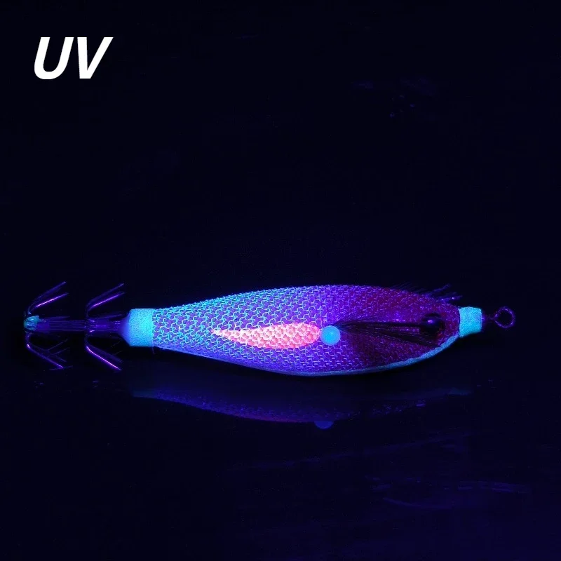 5PCS Horizontal Squid Jig Egi Set Tinsel UV Luminous Glow Simulation Shrimp Bait 3D Eyes Sharp Umbrella Hooks Night Sea Fishing