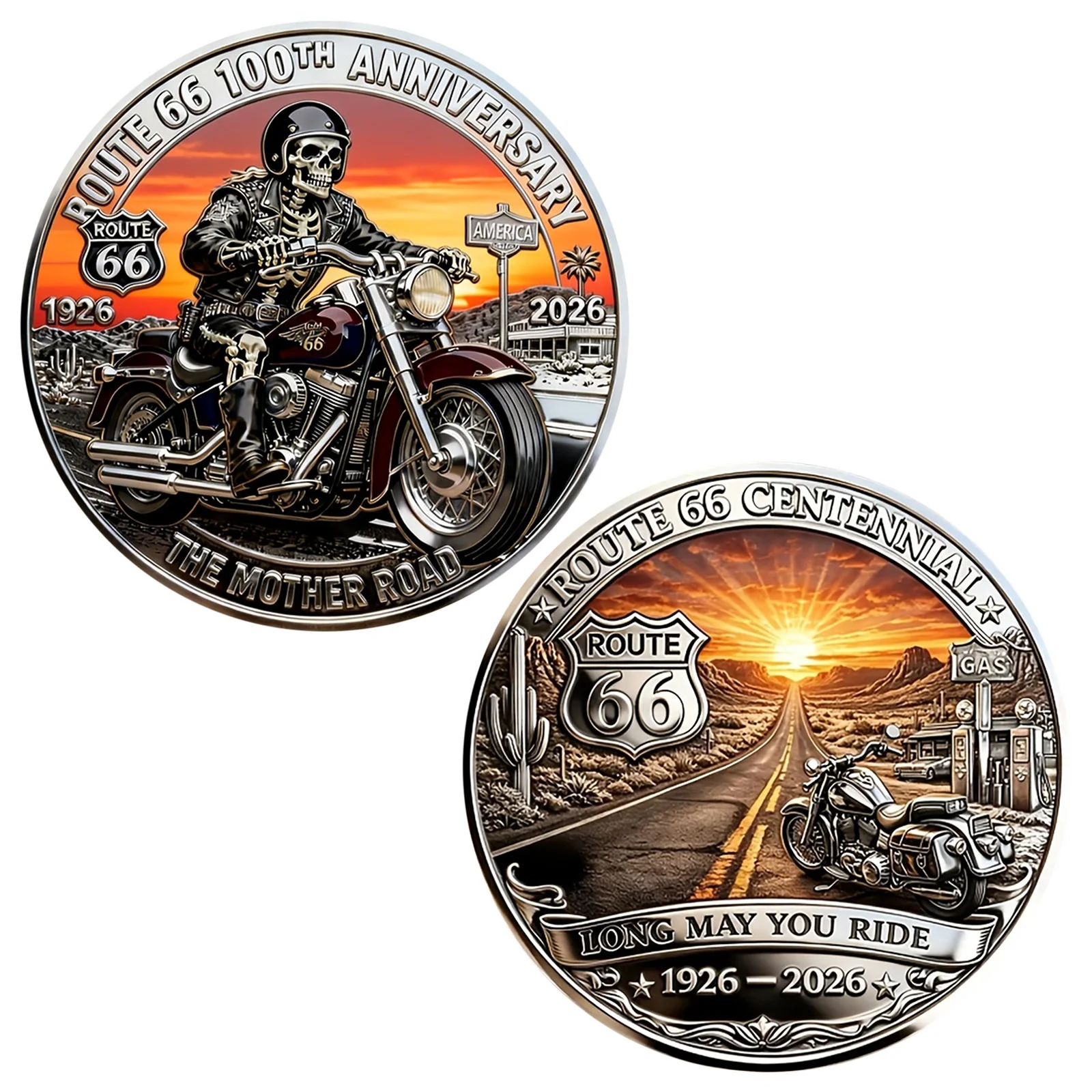 Replik-Münze 1 Stück Route 66 Motorrad-Reise Geprägte Sammlermünze Gedenkmedaille Sammlerstück Geschenk für Freunde – Detail 9