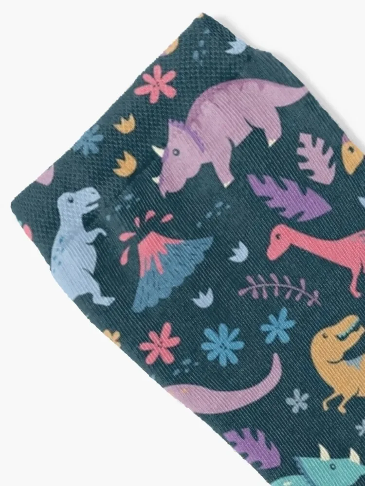 Meias Dinosaur Pattern para homens e mulheres, Flores e Vulcões, Presentes Esportivos