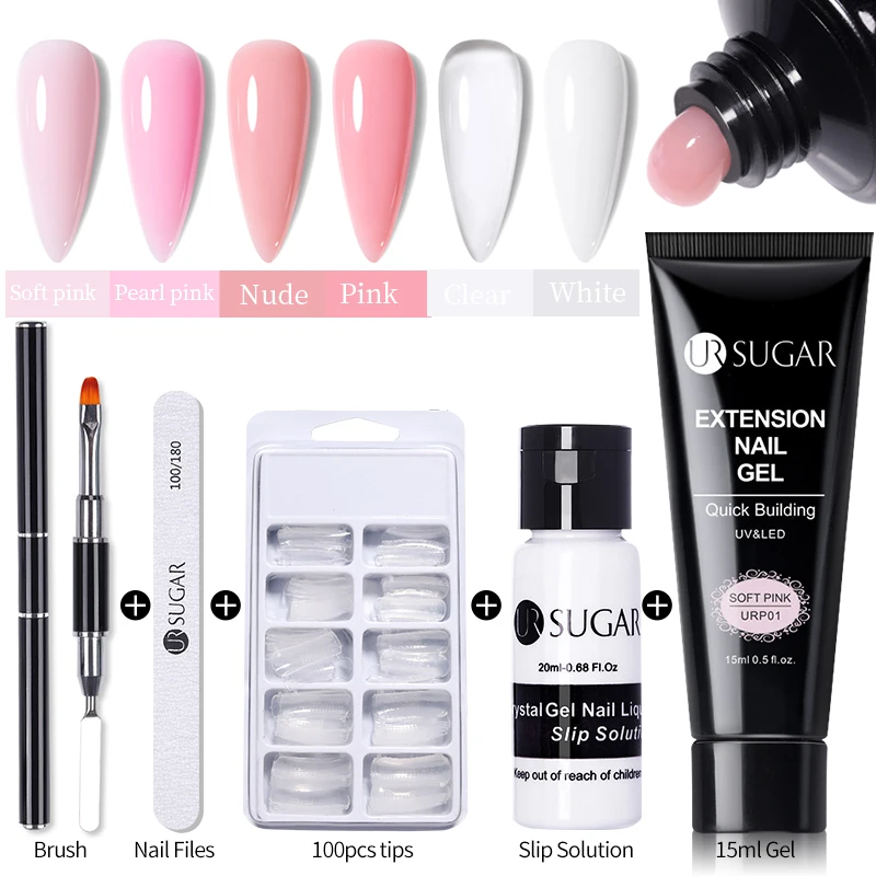 

UR SUGAR 15ml 4/6PCS Nail Extension Gel Kit Quick Building Hard Gel Acrylic Crystal Nude Gel Nail Polish UV Construction Gel Set
