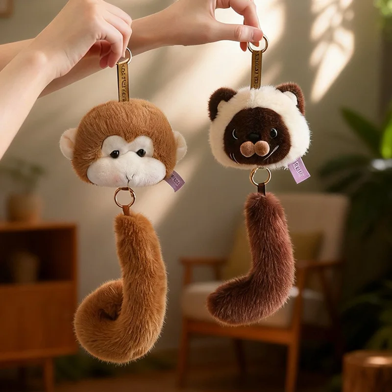 Cute Otter/Fox/Raccoon/Cat Plush Coin Purse Keyring Simulation Animal Series Plush Stuffed Toy Funny Wagging Tail Creative Gifts