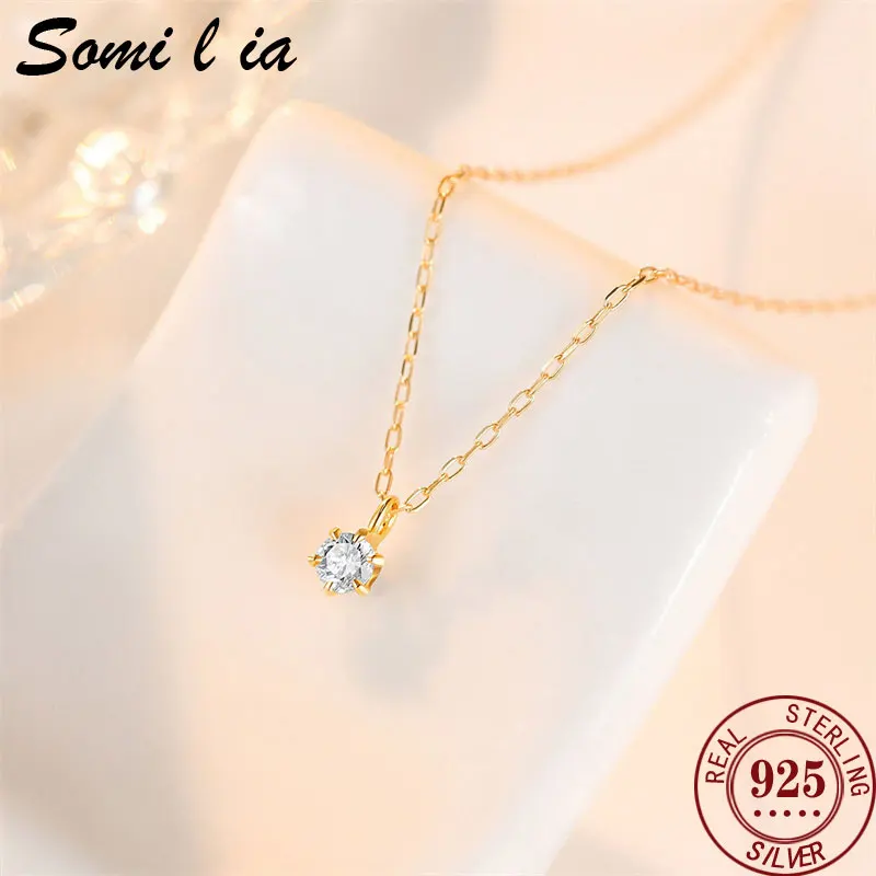 

Somilia New Fashion 925 Sterling Silver Women's DIY Necklace Pendant 18K Golden Necklace Fine Jewelry Girlfriends Gift 45CM NO1