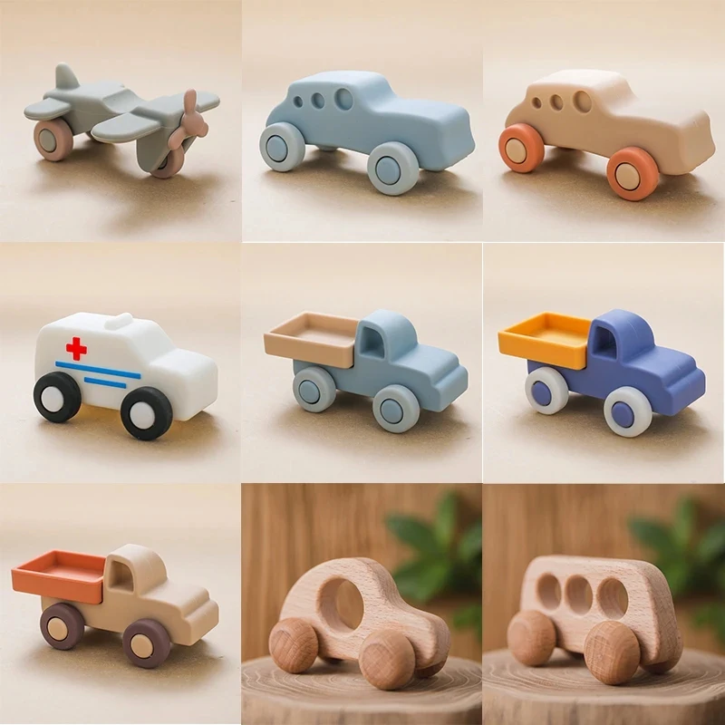 

1pc Montessori Baby Silicone Children Toys 0 12 Months Newborn Things Silicone Teether Car Educational Silicone Blocks