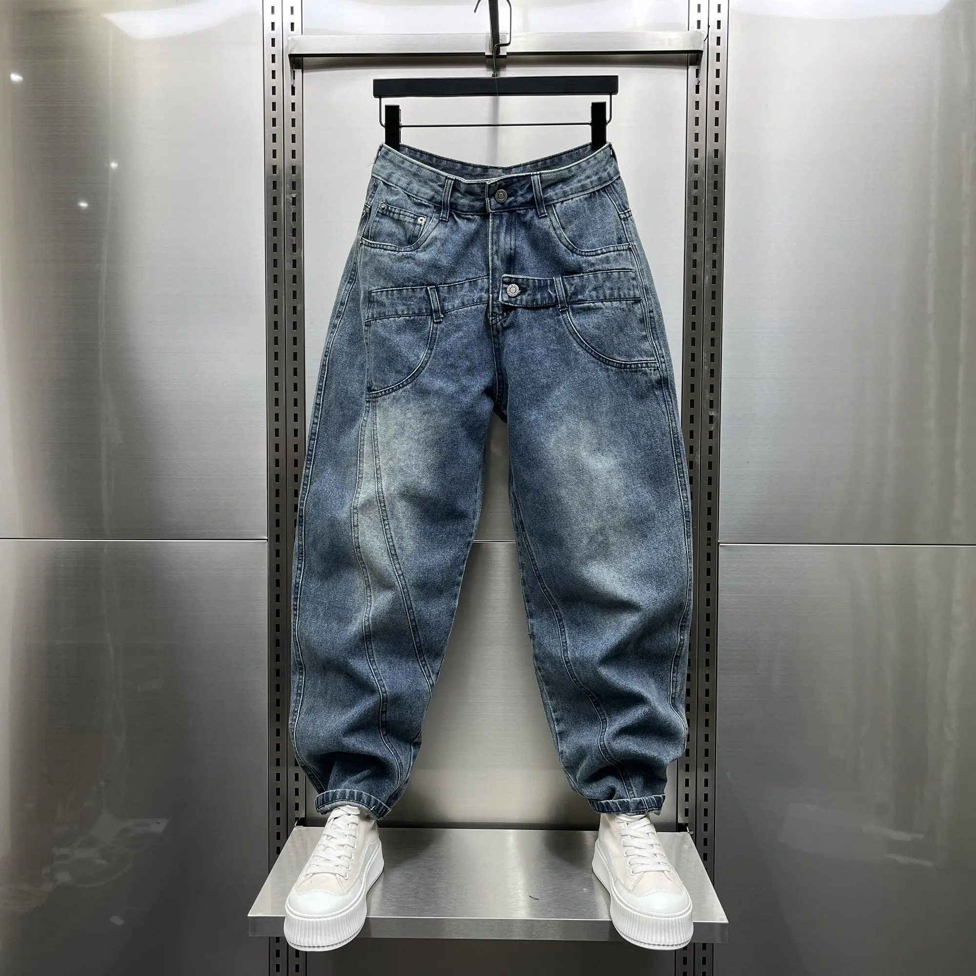 

Мужские джинсы свободного кроя больших размеров: прямые, широкие, в стиле Harlan, повседневные, с высокой талией, из хлопкового стрейч-денима