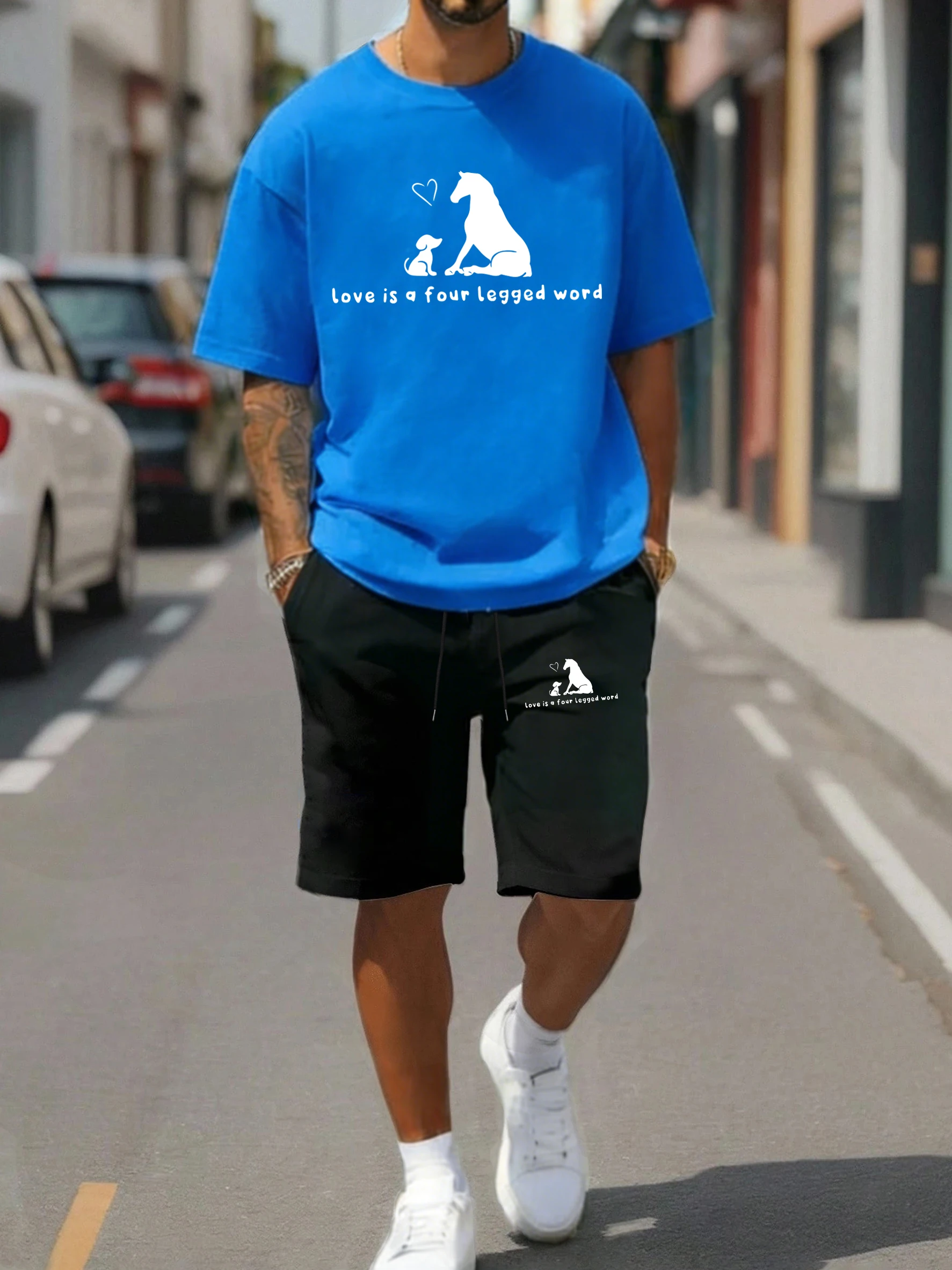 

The Friendship Of Dogs And Horses T Shirt Suit Man O-Neck Cotton T-Shirts Summer Fashion Drawstring Shorts Unisex Loose Tee