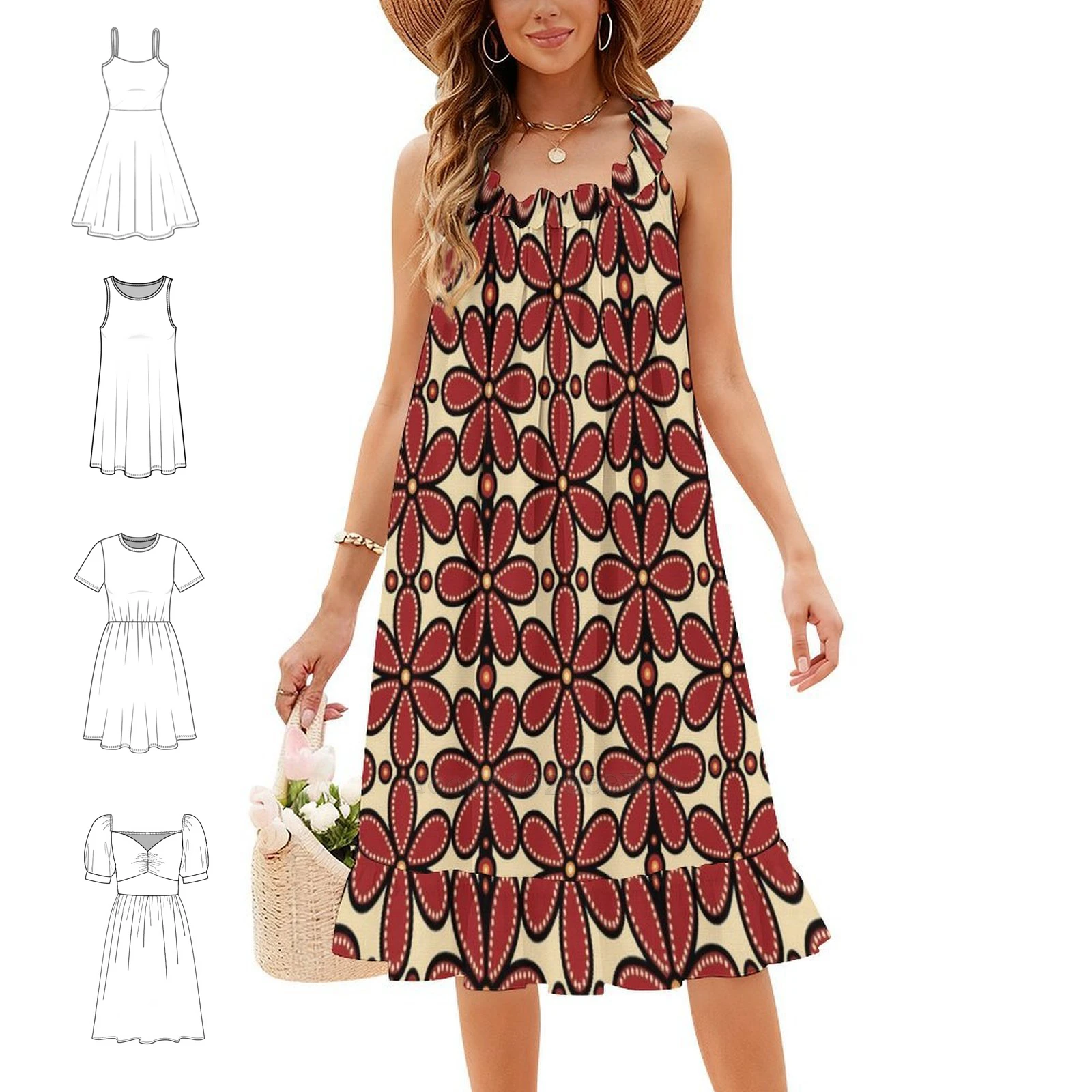 60S 70S Style Retro Vintage Mid-Century Daisy Flower Korean Style Casual Dress For Women Simple Daily Office Lady Dresses 60S