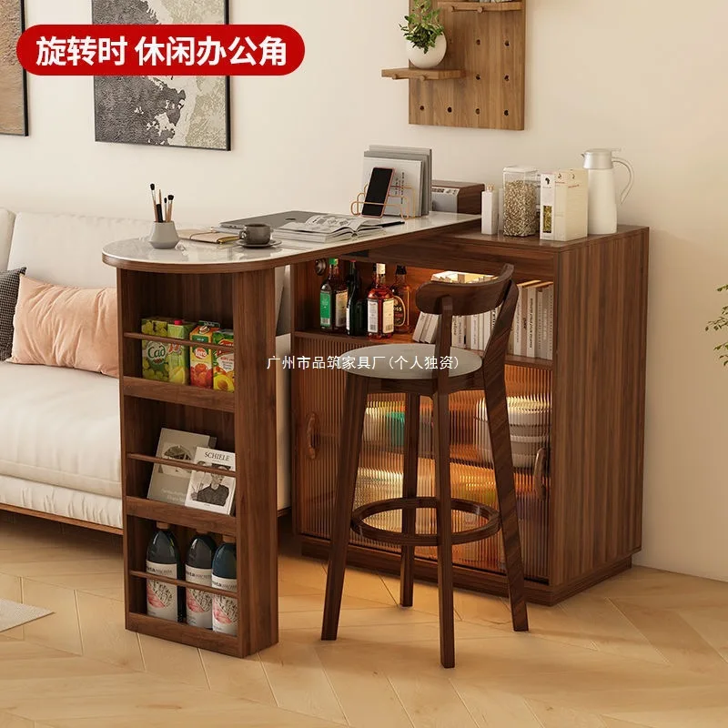 Household bar table retractable living room rock slab pattern dining side cabinet partition integrated small apartment Nakajima