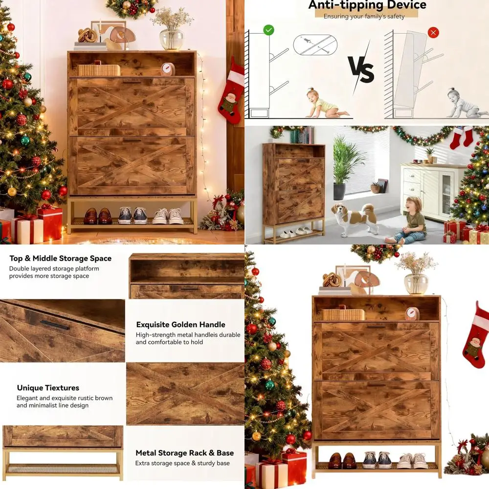 

Freestanding Dark Brown Shoe Rack with 2 Drawers and Open Storage for Entryway