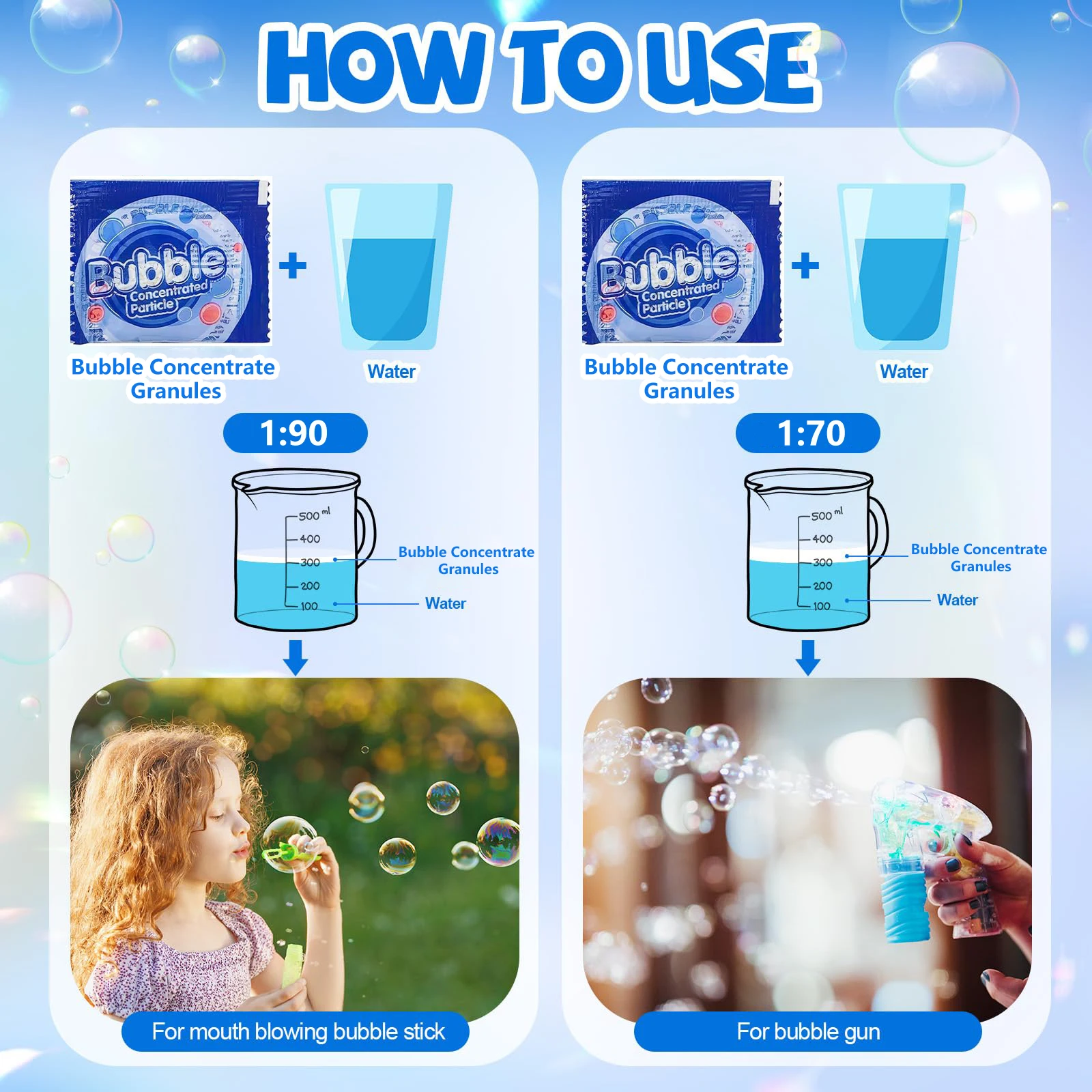 น้ำยาเติมฟองสบู่เข้มข้น 30/50 แพ็ค สำหรับเครื่องเป่าฟองสบู่ทุกชนิด เครื่องทำฟองสบู่ ของขวัญกิจกรรมกลางแจ้งงานวันเกิด