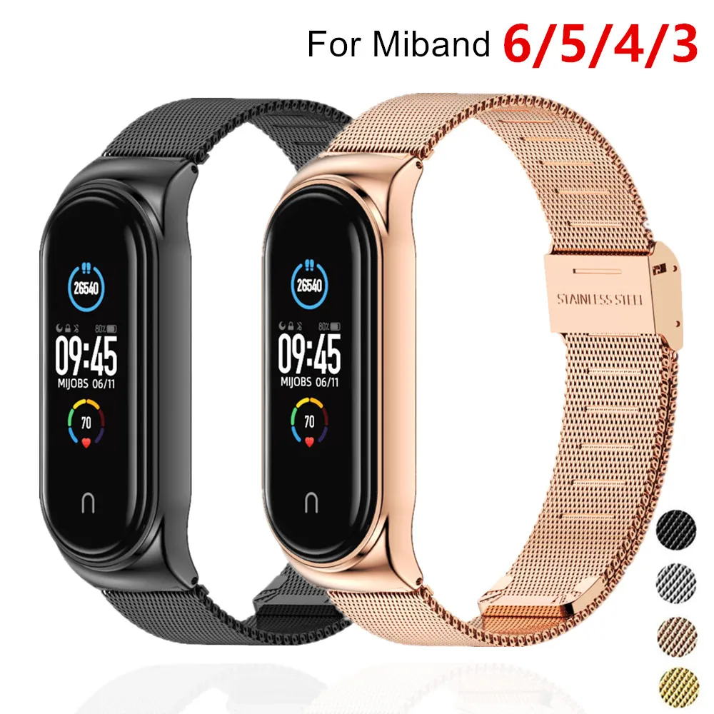 Luxury Milanese Stainless Strap for Xiao Mi Band 6 5 4 3 Sports Smart Bracelet Wearable Wrist Band for Miband 6 4 5 3 Mi Band