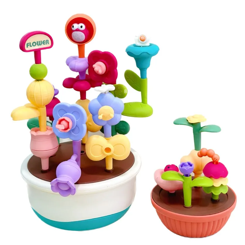 ตัวต่อดอกไม้แบบซ้อนได้ สร้างสรรค์ น่ารัก ของเล่นประกอบเอง กระถางดอกไม้ ตัวต่อเสริมพัฒนาการ ของขวัญสำหรับเด็ก