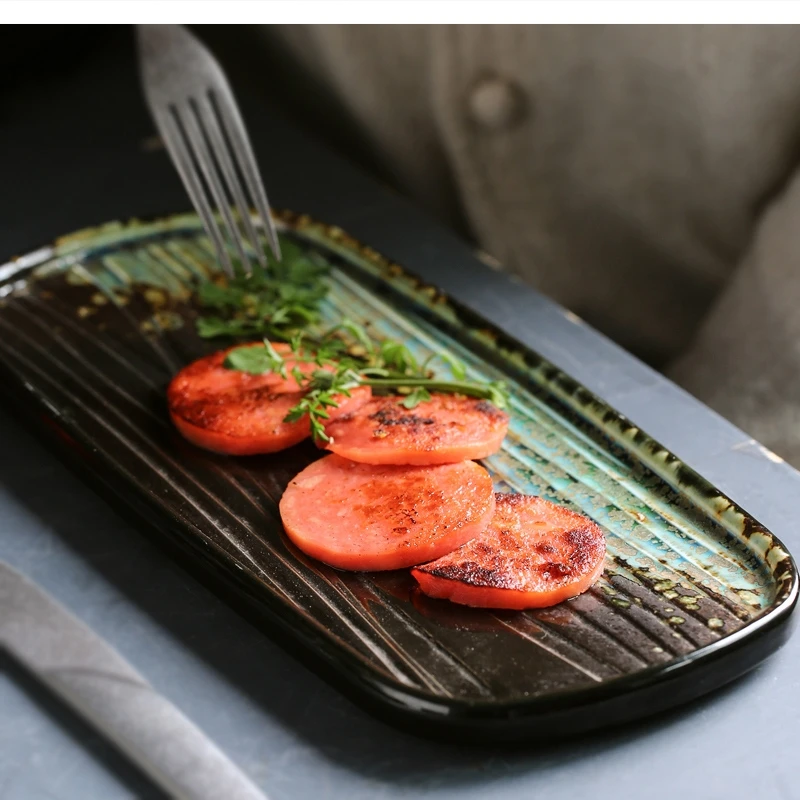

ceramic rectangular flat commercial sushi sashimi cake oval wood grain tableware