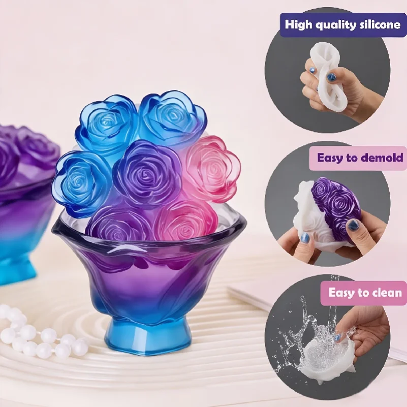 1 set of hand-held rose jar molds with LIDS, suitable for DIY jewelry storage containers