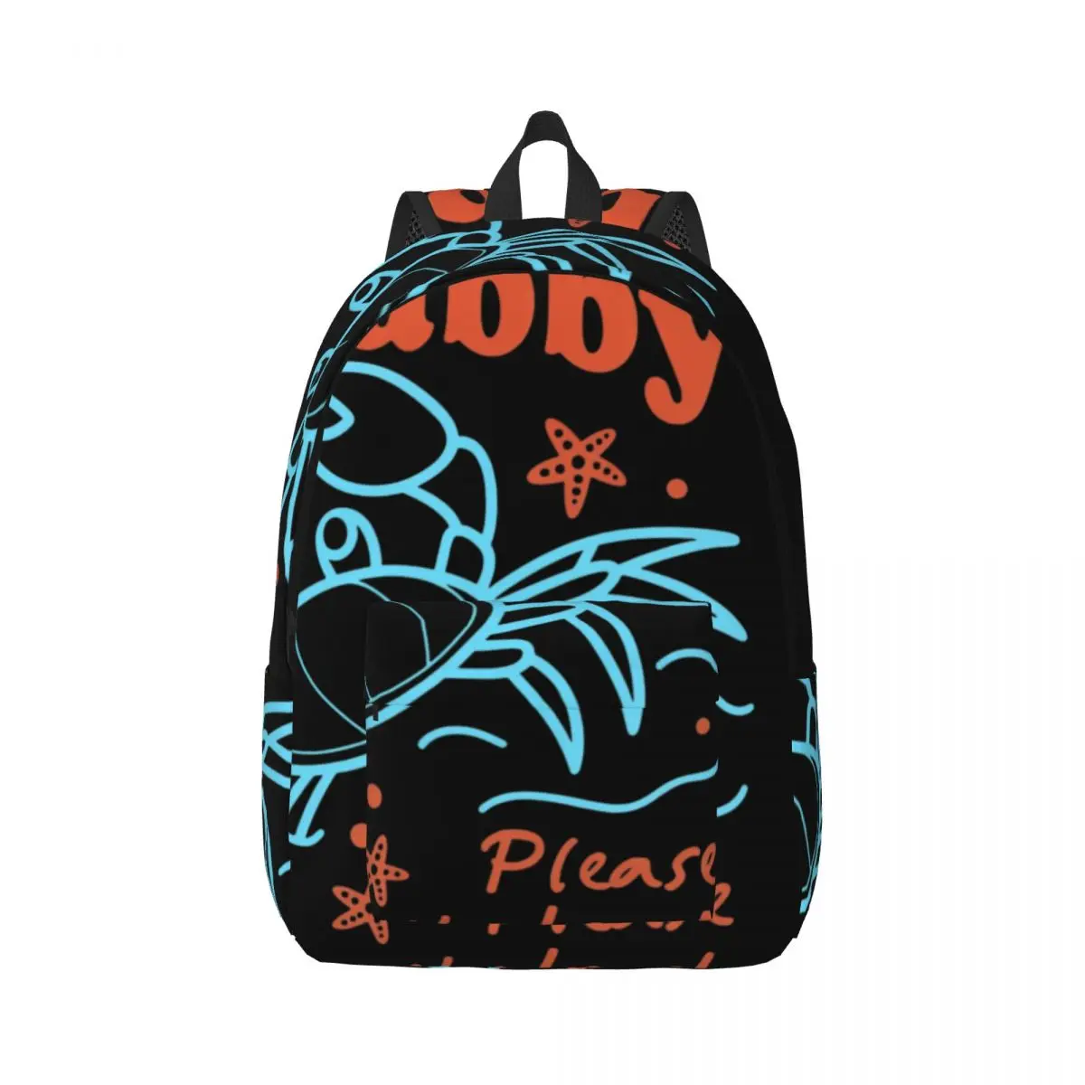 Sea Animal Student Backpack Center Crab Starfish Beach Sassy Lettering Orange Blue White Summer Bookbag for Girls Boys Travel