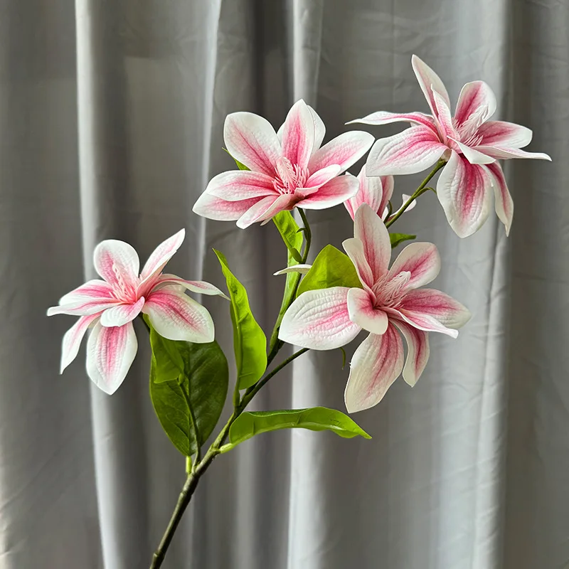 

4 шт. Искусственные цветы магнолии с 5 головками, шелковые цветы для свадебного декора, букет орхидей, украшение для дома, комнаты, вечеринки, цветочные композиции