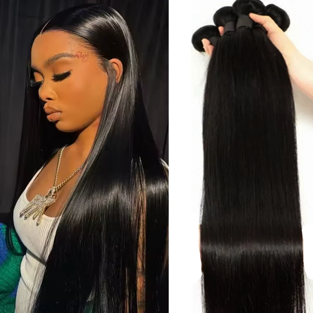 

10 30 40 Inch Straight Human Hair Bundles 1/3/4 Pcs Weave Bundles Human Hair Extensions Brazilian Remy Natural Black Human Hair